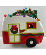 Ceramic 4.5 in Red Lighted Camper Caravan Travel Trailer w/Tree on Top T... - $39.59