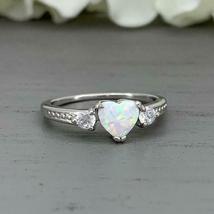 0.75Ct Heart Cut Fire Opal &amp; Diamond Pretty Anniversary Ring 14k White Gold Over - £79.00 GBP