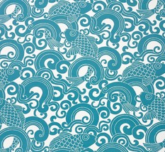 Pkl Studio Waveform Caribb EAN Blue White Fishes Outdoor Indoor Fabric Bty 54&quot;W - £8.01 GBP