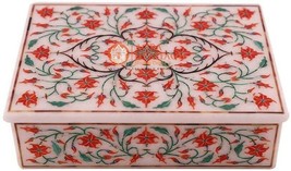 6&quot;x4&quot;x2&quot; Marble Jewelry Vintage Box Carnelian Marquetry Floras Veterans Gift Art - $530.15