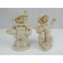 Set Of 2 Home Fall Decor White Mr. &amp; Mrs Scarecrow Figurines Cute Decora... - £10.80 GBP