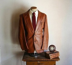 Men&#39;s Leather Blazer Genuine Soft Lambskin Real Leather Sport Coat Jacket Brown - £78.63 GBP
