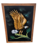 Vintage Black Velvet Painting Bald Eagle – Patriotic Americana 39&quot;x28&quot; S... - $241.48