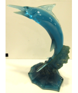 Rare Large Robert Wyland 1983 Blue Acrylic Jumping Marlin in Wave Sculpture - $4,949.01