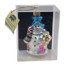 Hand Crafted Glass Snowman Christmas Ornament Sterling Designer Studio Clear Box - £9.80 GBP