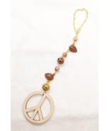 Wooden Peace Sign &amp; Gemstone Rear View Mirror Car Charm - Fun Auto Acces... - £12.07 GBP