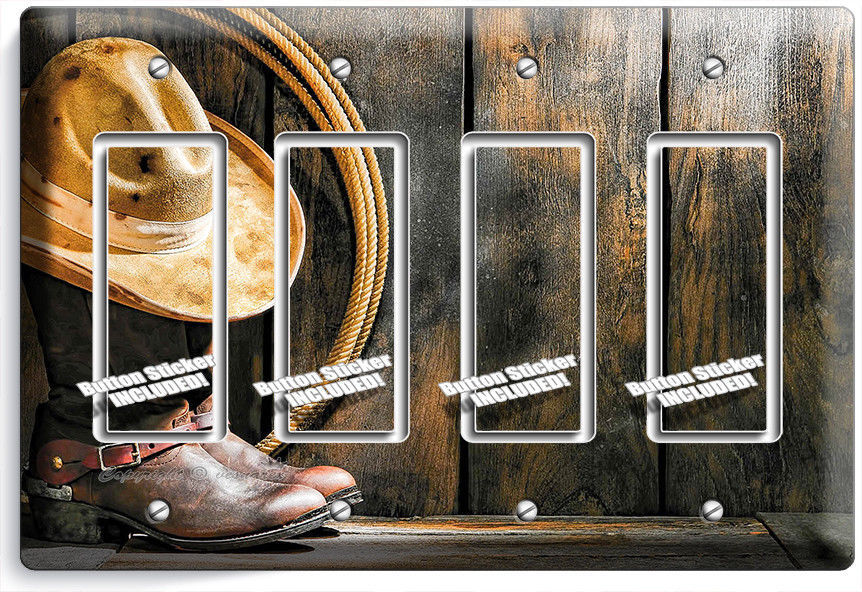COWBOY BOOTS HAT LASSO RUSTIC COUNTRY 4 GANG GFCI LIGHT SWITCH PLATES ROOM DECOR