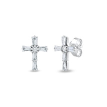 10k White Gold 1/5Ct TDW Tapered and Round Diamond Cross Stud Earrings - £192.43 GBP