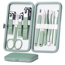 Elegant 10-in-1 Stainless Steel Manicure Kit with Jade Green Case - Trav... - $24.70