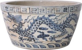 Planter Vase Ming Asian Dragon Phoenix Basin Colors May Vary White Blue - £195.39 GBP