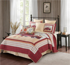 NEW! Farmhouse Red Truck Happy Fall Y&#39;All Printed Quilt Set Country Sunflowers - £72.87 GBP+