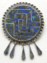 Vtg 925 Taxco &quot;Tere&quot; BROOCH/PIN Pendant Round~Dangles~Sterling Silver~Turquoise - £20.10 GBP