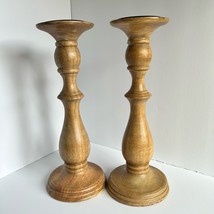 Pair of Tall 14&quot; Solid Wood Candleholders Threshold Light Wood Birch Pine  - £23.49 GBP