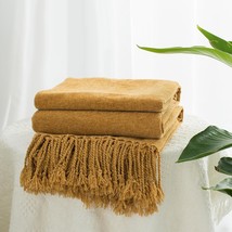 Chenille Throw Blanket For Couch With Tassels,50&quot;X60&quot; Soft, Mustard Yellow - $606.16 MXN