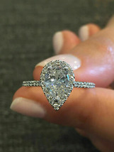 Halo Engagement Ring 2.25Ct Pear Simulated Diamond White Gold Plated in Size 6.5 - £110.58 GBP