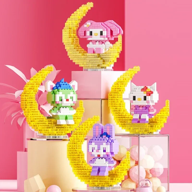 Disney Stitch Sparkling Cartoon Anime Hello Kitty, Mini Building Block Toy - £14.81 GBP+