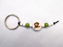 NEW CERAMIC BEADED SOFTBALL MITT / GLOVE BAT &amp; BALL KEY RING BASEBALL FA... - $6.99