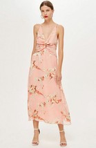 TOPSHOP Tall Twist Front Burnout Midi Dress in Floral Blush  UK 10 (exp10) - £34.49 GBP