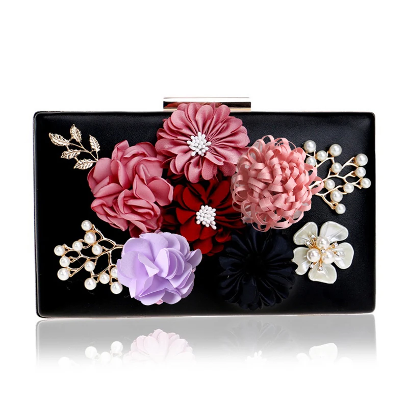 New Women Clutch Flower Beaded Fashion Evening Bags PU Lady Chain  Handbags Part - £50.97 GBP