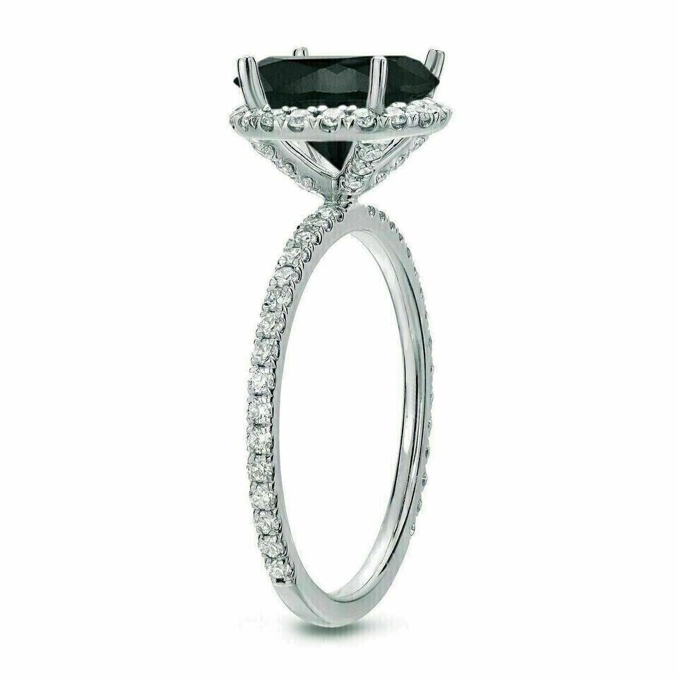 2.50Ct Round Cut Lab Created Black Diamond Engagement Ring 14K White Gold Plated Item image 2