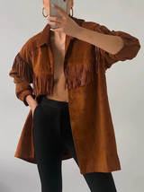 Women&#39;s Genuine Soft Brown Suede leather Blazer Jacket Handmade Designer Fashion - £85.27 GBP+