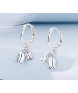 925 Sterling Silver Creative Little Tulip Dangle Hoop Earrings - €17,14 EUR