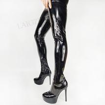 LAIGZEM Women Boots Over Knee Stretchy Latex High Heels Shiny Thigh High Boots L - £141.76 GBP