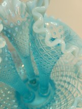 Fenton Epergne Sea Blue 3 Lily Horn Hobnail Pattern NO SHIPPING image 3