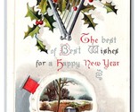 Harp Holly Bridge Best Wishes For Happy New Year Embossed Foiled DB Post... - £3.91 GBP