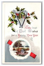 Harp Holly Bridge Best Wishes For Happy New Year Embossed Foiled DB Postcard S6 - £3.91 GBP