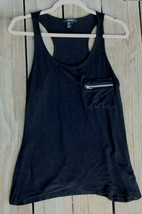 Forever 21 ~ Sz S Black Sheer Top Sleeveless Silver Zippered Pocket ~ Ships Free - £11.98 GBP