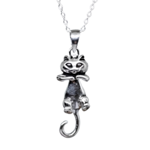 Cat Pendant Cute Pet Necklace Movable Body 18&quot; Chain 925 Sterling Silver Jewelry - £21.73 GBP