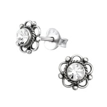 Flower Crystal Earrings 925 Silver Stud Earrings - £11.19 GBP