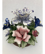 Vintage Capodimonte Porcelain  Flower Centerpiece 6 x 7 Damaged Leaf - $49.49