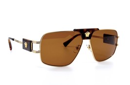 New Versace VE2251 147073 Gold Dark Brown Aviator Authentic Sunglasses 63-12 - £202.89 GBP