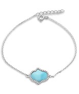 Sterling Silver Natural Larimar &amp; CZ Hand of Hamsa Bracelet - €32,59 EUR