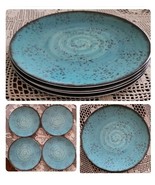 Elama Pryce ~ Four (4) Melamine ~ Teal w/Brown Speckle Design 11&quot; Dinner... - $70.39 CAD