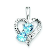 Sterling Silver Blue Topaz Diamond Pendant Charm Jewelry 20mm x 14mm - £61.53 GBP