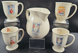 5 Pc Dutch Sinterklass Footed Mugs Pitcher Set Vintage Santa Claus Chris... - $88.77