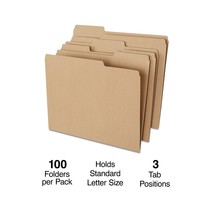 File Folders 1/3 Cut Letter Size Natural Brown 100/Box - £34.61 GBP