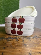 Vtg Alco Industries Apple Garden Boats Stoneware Oval Dishes Set Of 3 Green Red - $14.03