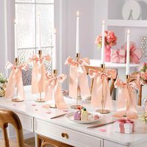 Mumufy 6 Set Gold Metal Taper Candlestick Holders Pink Satin Bow - €14,73 EUR Mumufy 6 Set Gold Metal Taper Candlestick Holders Pink Satin Bow - €14,73 EUR