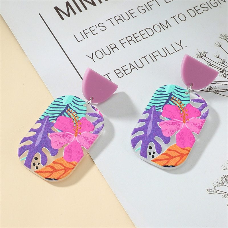 Primary image for New Retro Flower Temperament Contrast Color Square Earrings Acrylic Simple Candy