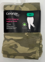 George Plus Women&#39;s Fashion Lattice-Hem Leggings Green Camouflage Print 4X NWT - £11.36 GBP