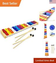 15 Tone Natural Wooden Xylophone for Kids Toddler with Multi-Colored Met... - $38.24