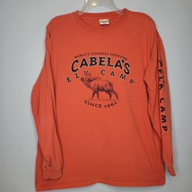 Cabelas Mens Shirt Large Long Sleeve Orange Cotton Pullover Elk Camp Hunting - $13.99