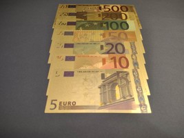 Complete 7-pcs set of decorative golden euro banknotes, 5 - 500 euro (fantasy) - $18.50