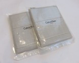 2 Calvin Klein Pojagi Talc Taupe Linen Geometric Stitched euro shams NIP... - $92.11