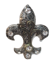 Estate Find Fleur de Lis Statement Ring Adjustable Silver &amp; Gold Tone Rhinestone - £11.07 GBP