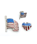 Set Of Three Swarovski Crystal Red White Blue Patriotic USA American Fla... - $123.75